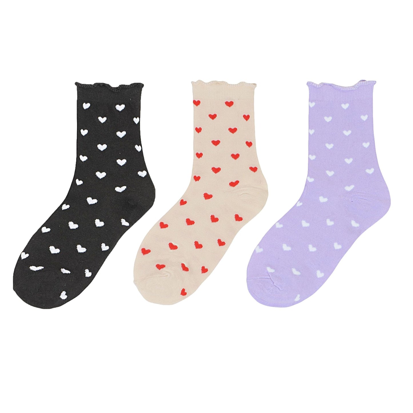 Anna-Kaci Women's Ankle Socks with Allover Heart Print and Soft Ribbed Cuff Trim