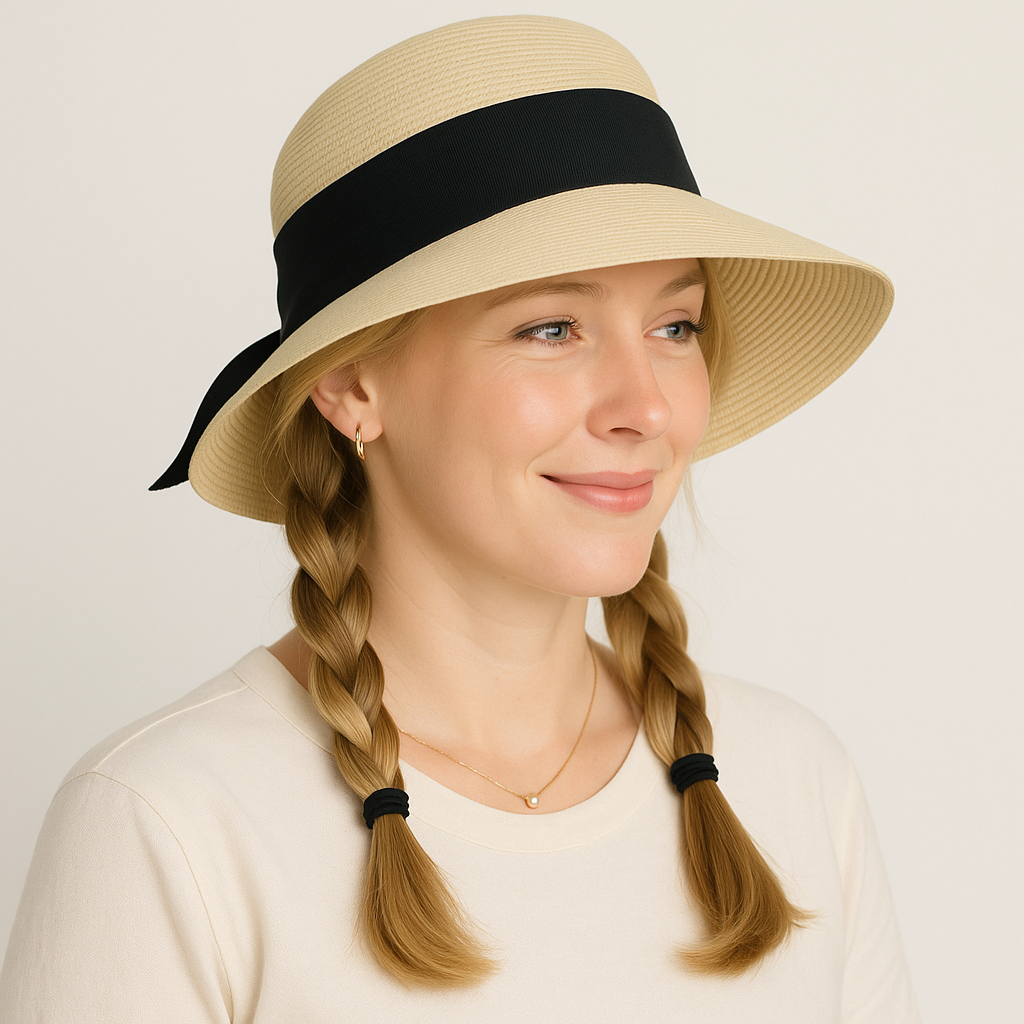 Anna-Kaci Women's Woven Floppy Sun Hat with Wide Ribbon Knot Detail and Curved Brim