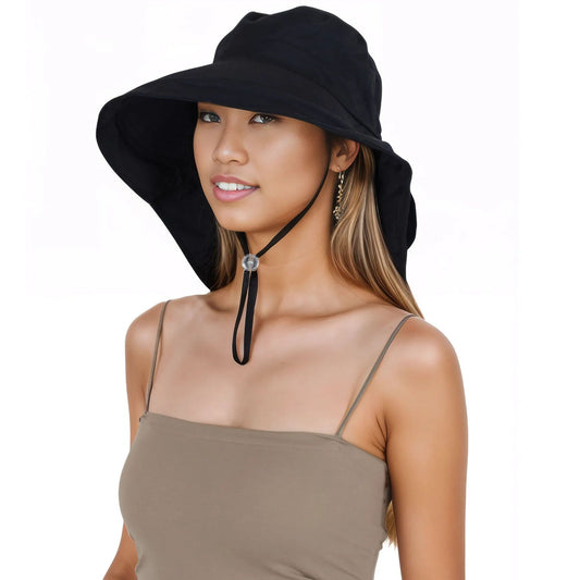 Alilang Womens Sun Hat Wide Brim Bucket Hats with Neck Flap and Ponytail Hole for Summer Beach Fishing Hiking
