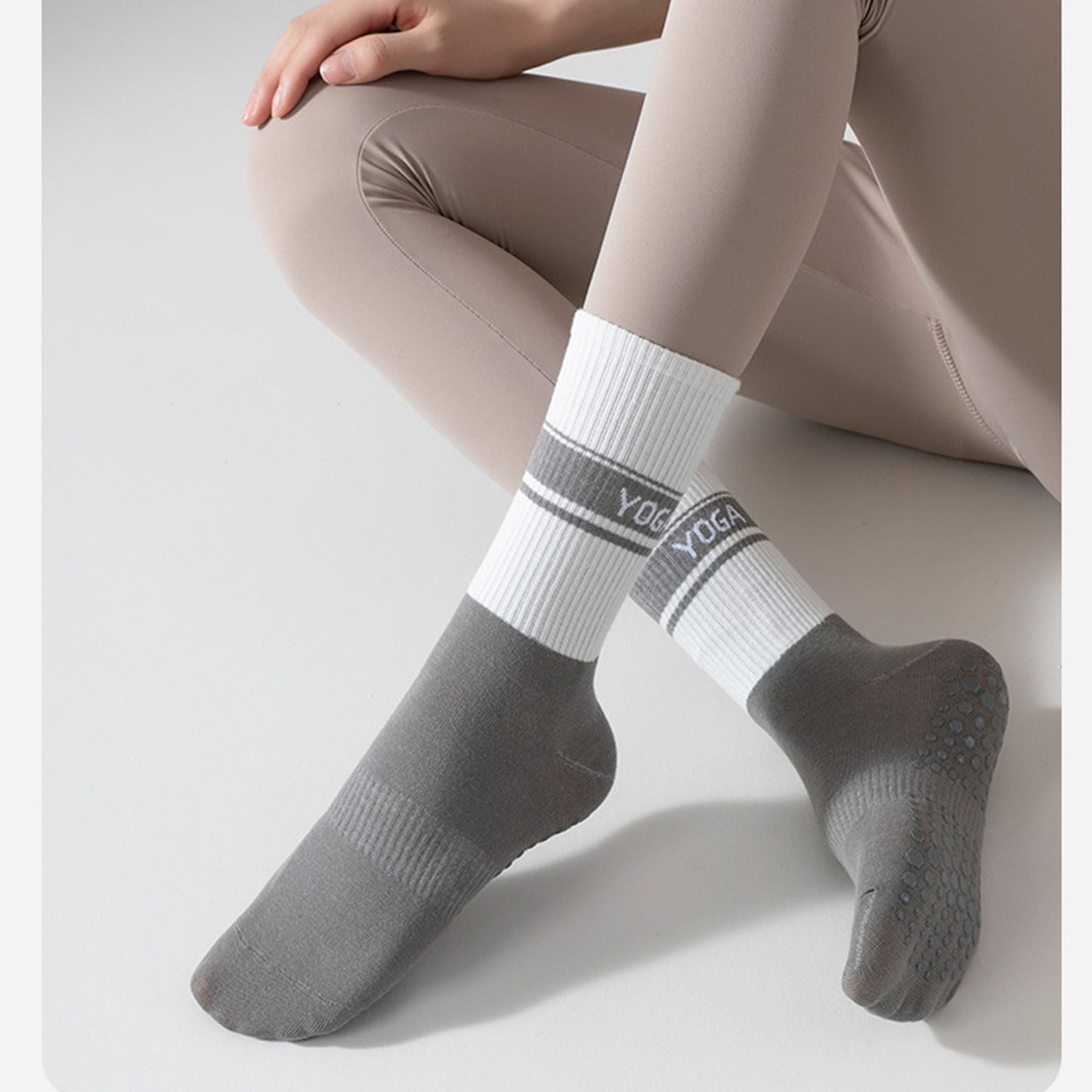 Anna-Kaci 3 Pairs Women's Non-Slip Yoga Crew Socks Soft Cotton Grip Sole Ribbed Cuff for Fitness