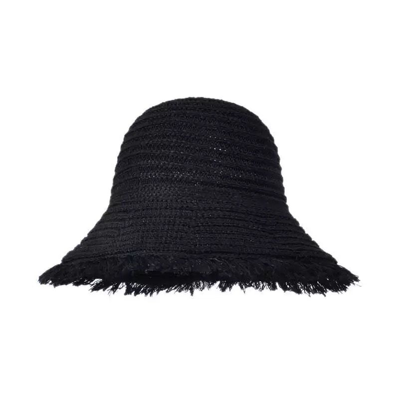 Anna-Kaci Women's Woven Bucket Hat with Soft Frayed Brim and Lightweight Straw Texture