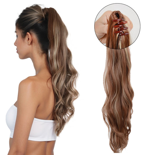 Alilang Claw Clip Ponytail Extensions for Women 22 Inch Long Wavy Fluffy Synthetic Ponytail Hairpiece