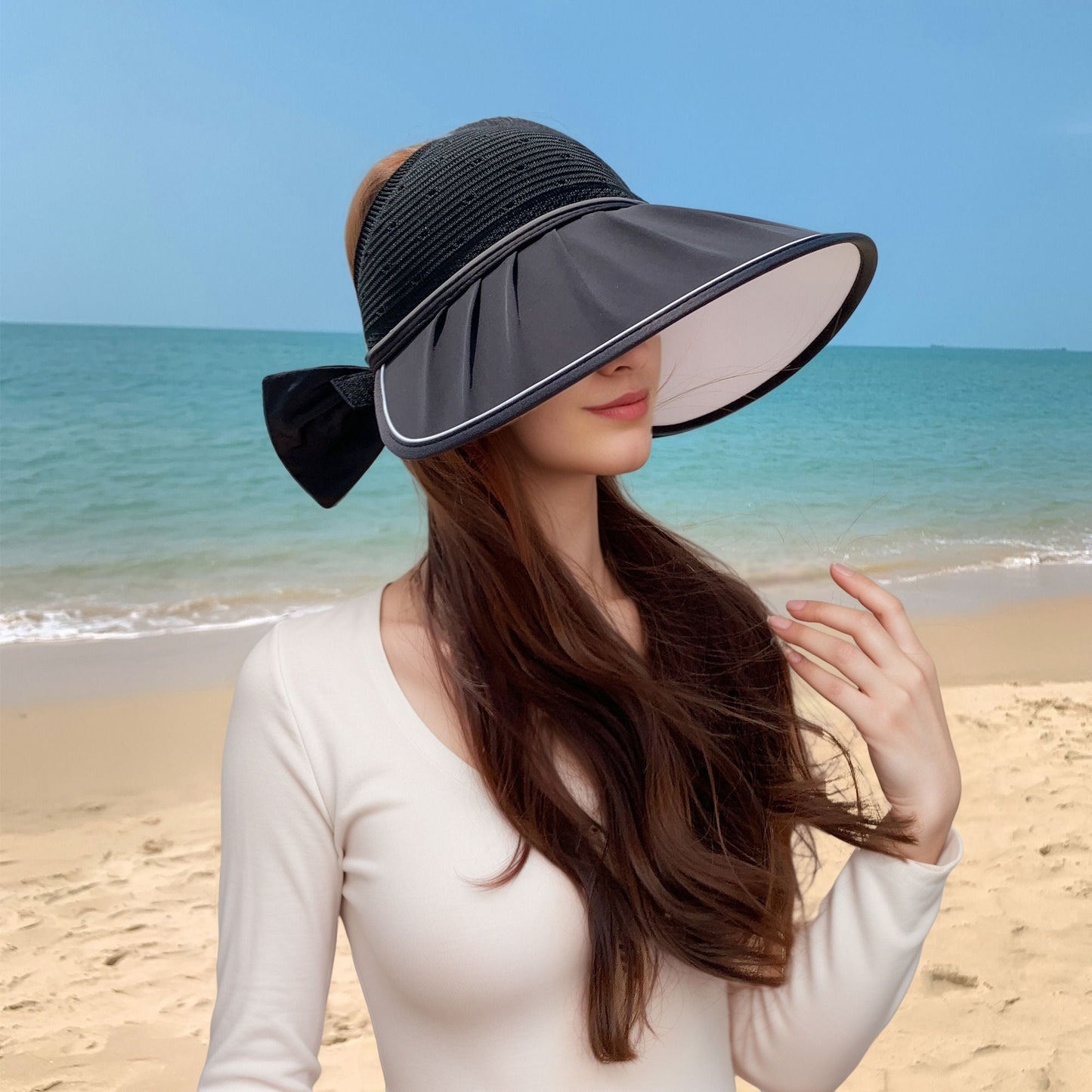 Anna-Kaci Extra Wide Brim Sun Visor Hat for Women Adjustable UV Protection Bow Detail Breathable Summer Beach Hat