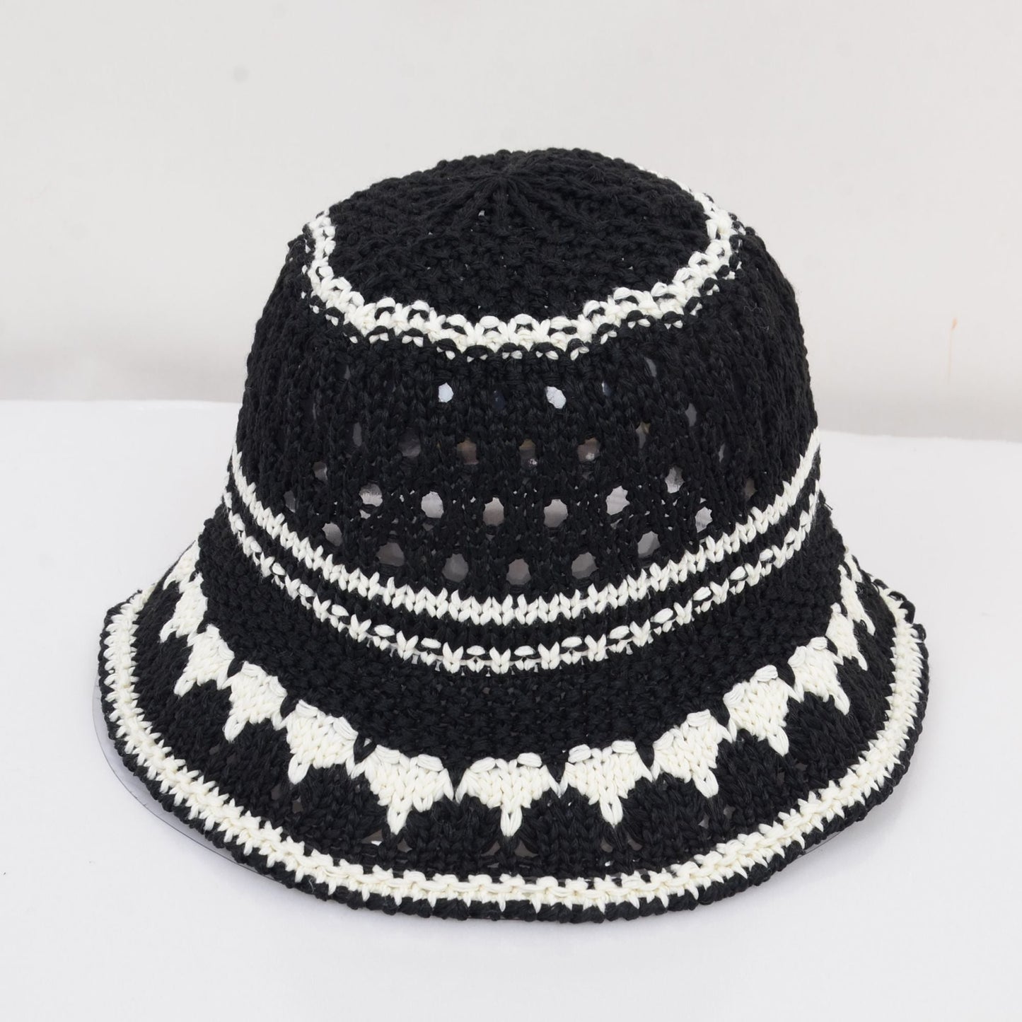 Anna-Kaci Crochet Knit Bucket Hat with Openwork Floral Pattern and Rolled Brim for Lightweight Summer Style