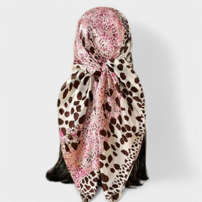 Anna-Kaci Women's Square Satin Scarf with Mixed Animal Print Pattern and Lightweight Silky Texture