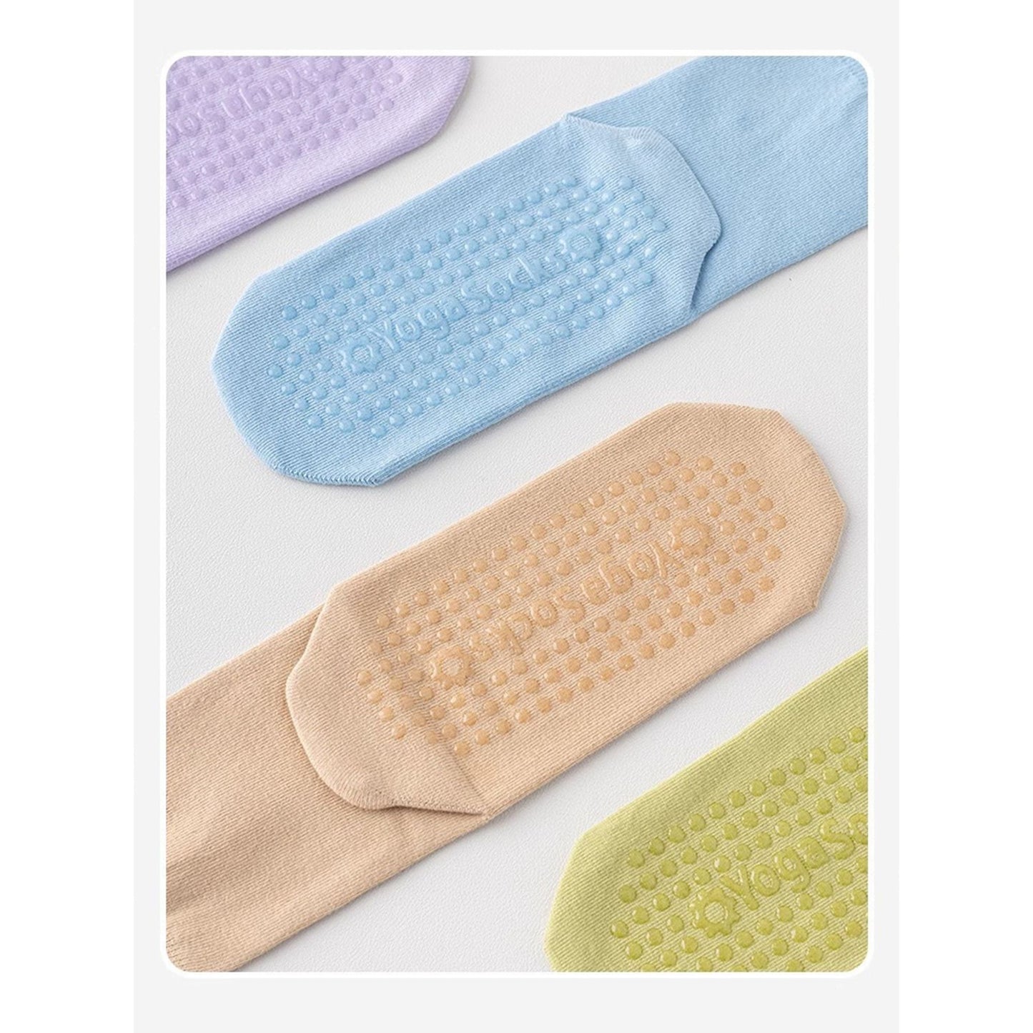 Anna-Kaci 5 Pairs Women's Anti-Slip Crew Yoga Socks Soft Cotton Grip Sole Seamless Toe Design for Pilates Indoor Workouts