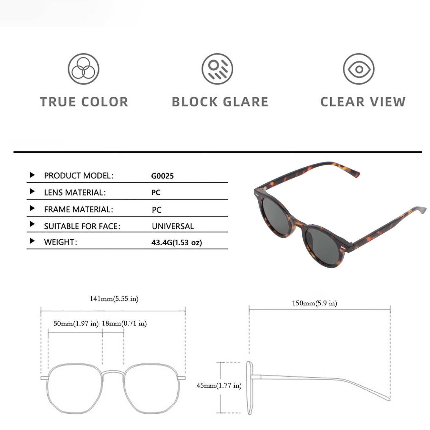 Anna-Kaci Classic Round Women's Polarized Sunglasses UV400 Protection