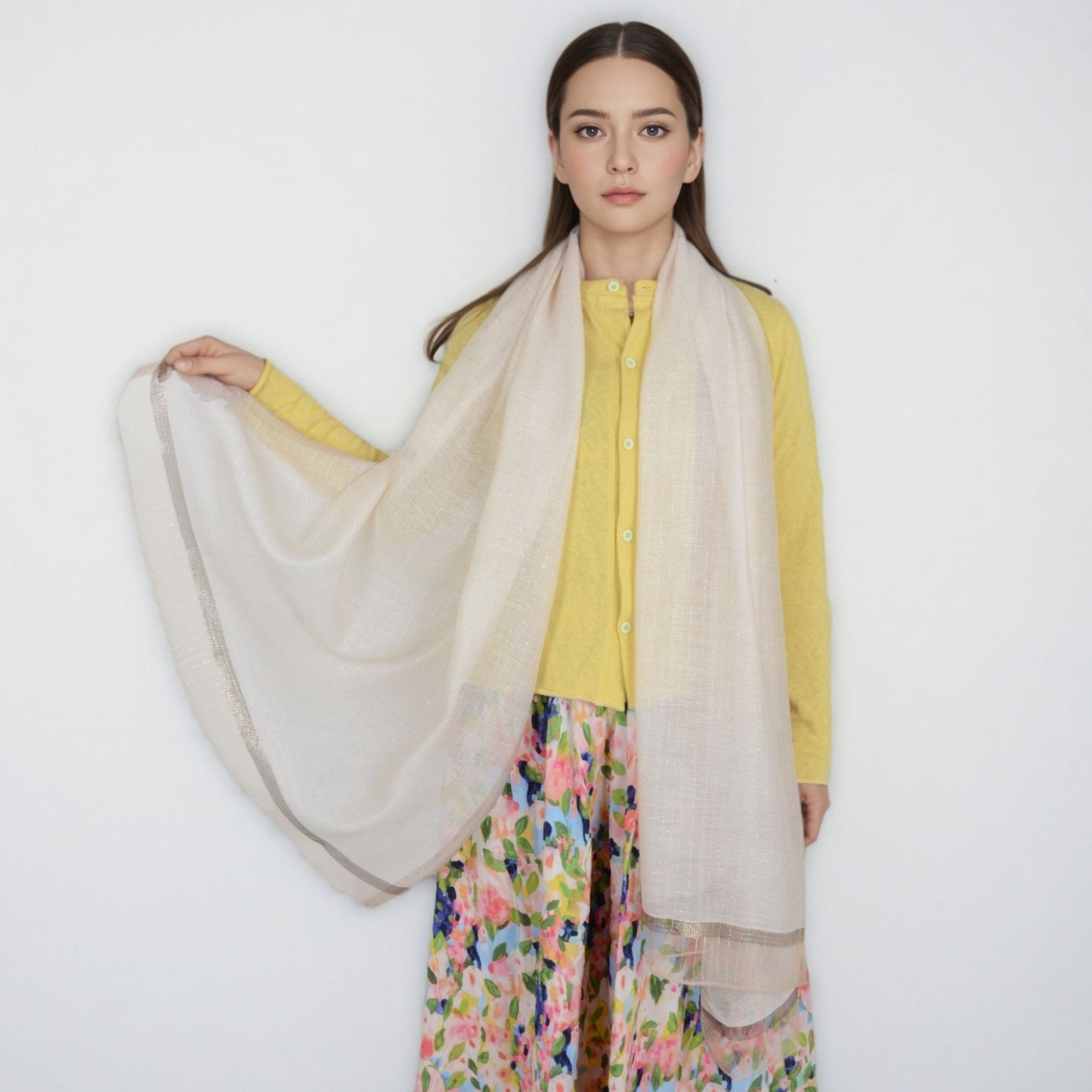 Anna-Kaci Women's Lightweight Sheer Scarf with Subtle Metallic Thread Detail Elegant Long Wrap Accessory