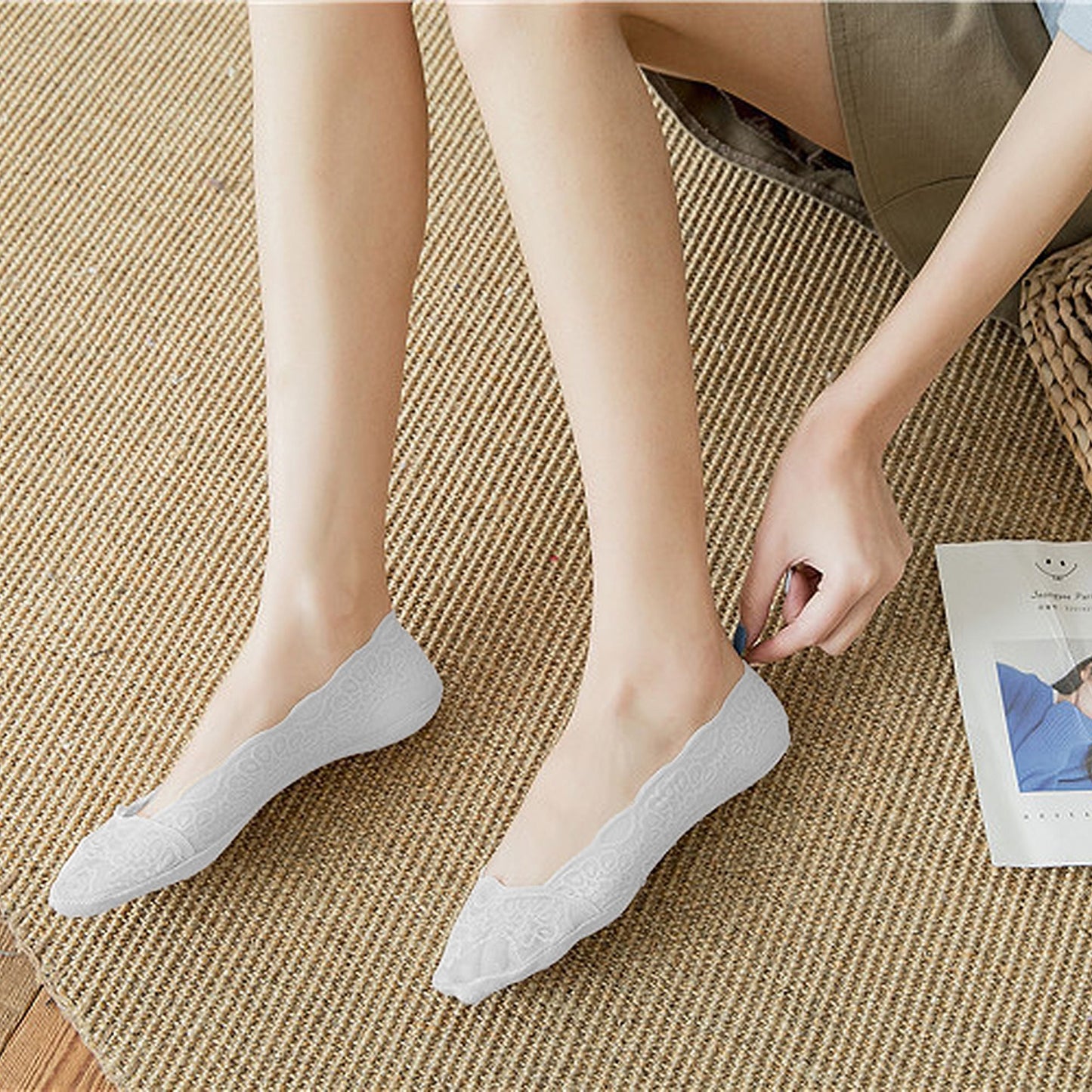 Anna-Kaci  Women's No Show Socks 6pk Invisible Liner Elegant Lace Design