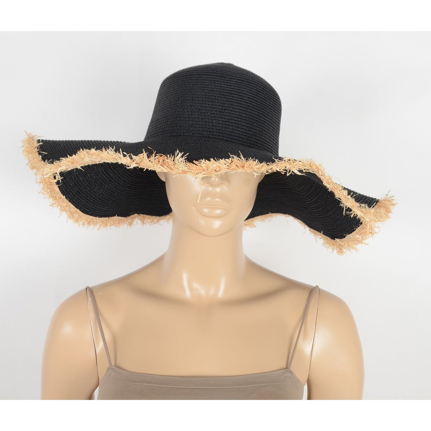 Anna-Kaci Wide Brim Straw Floppy Hat with Frayed Edges Lightweight Sun Protection for Beach Vacation Outdoor Travel Style