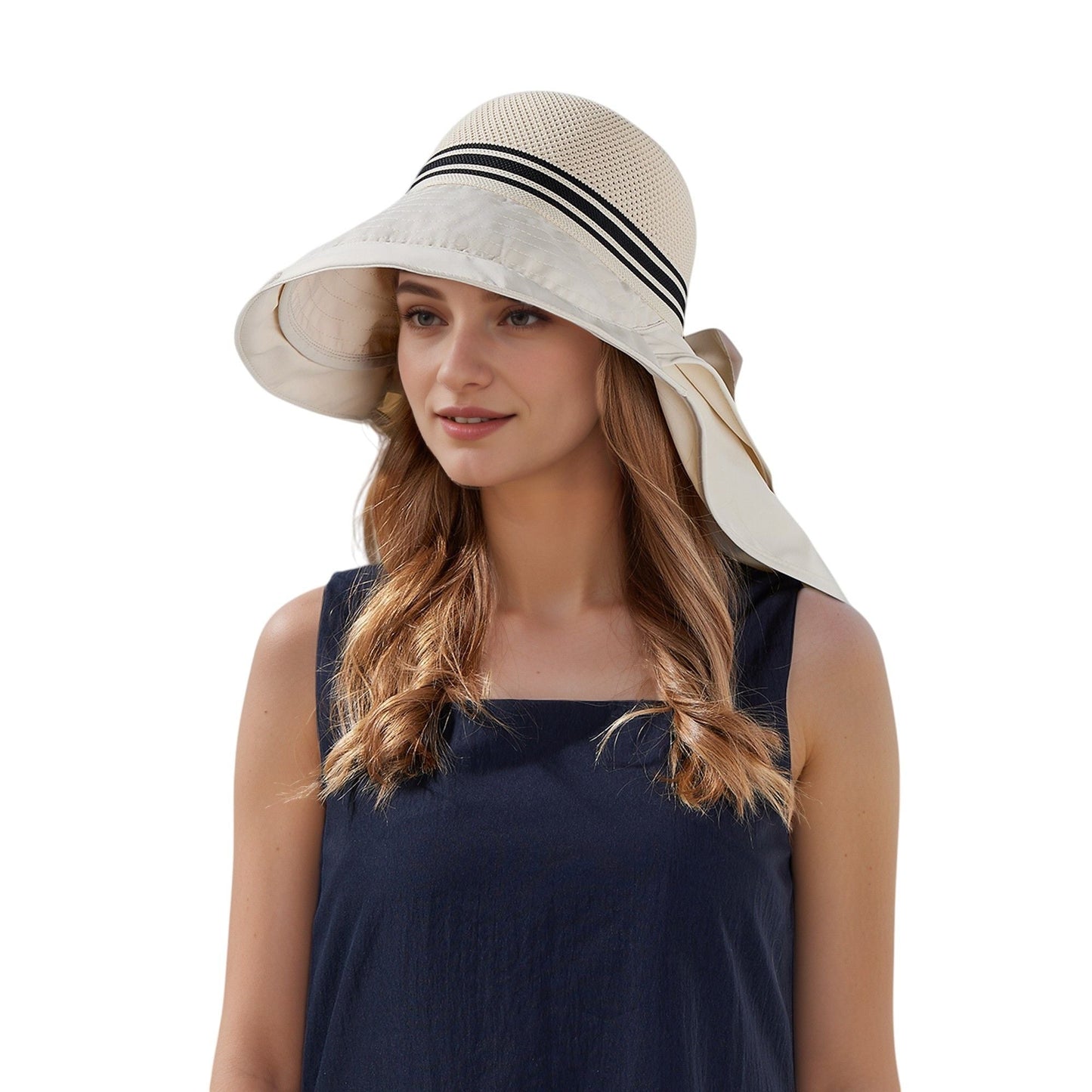 Anna-Kaci Wide Brim Mesh Sun Hat with Back Bow UV Protection Foldable Travel Hat for Women Outdoor Summer Style