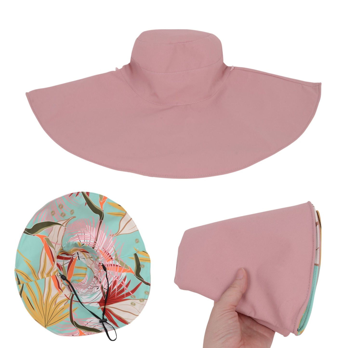 Anna-Kaci Wide Brim Floppy Sun Hat with Colorful Printed Underside UV Protection Lightweight Foldable Design for Outdoor Use