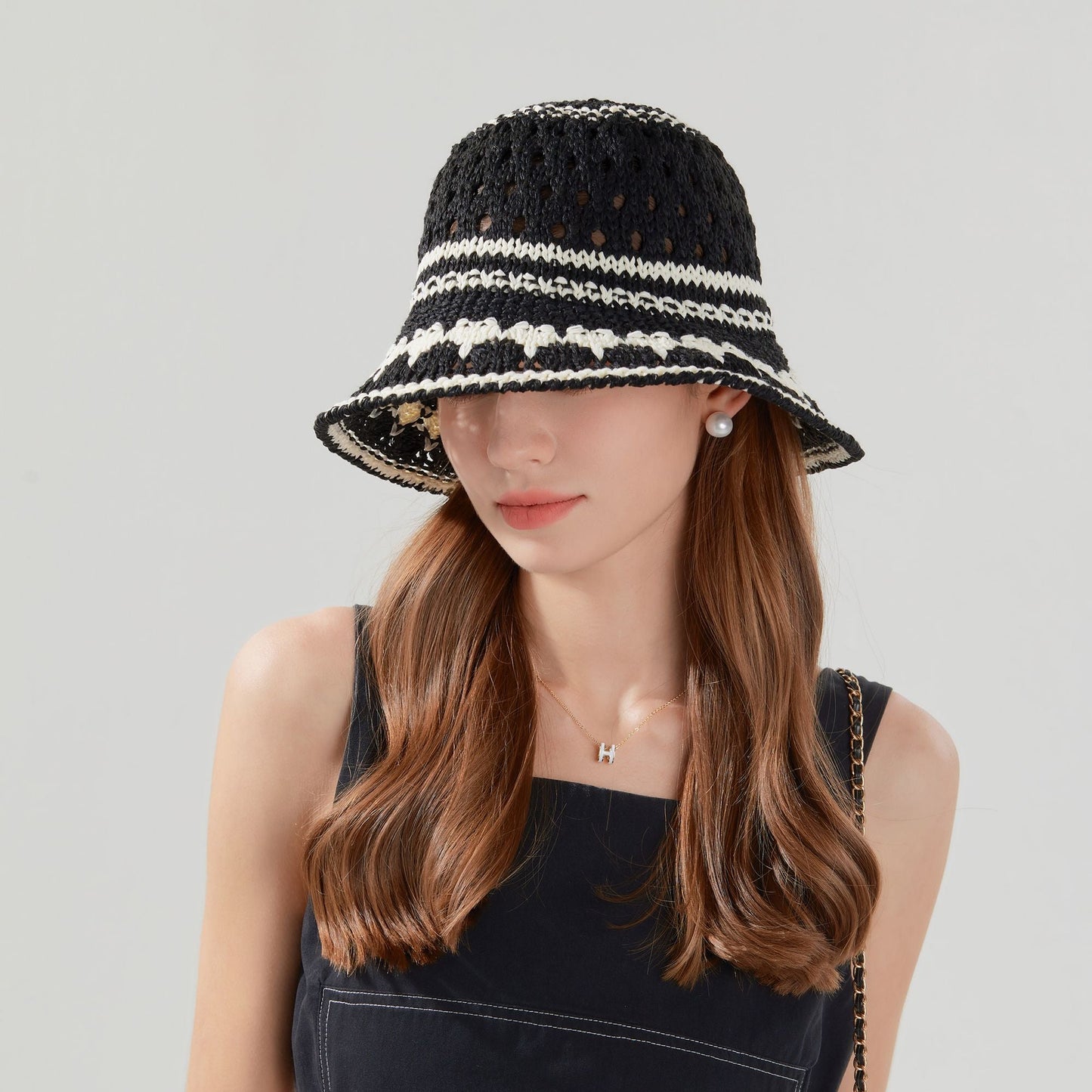 Anna-Kaci Crochet Knit Bucket Hat with Openwork Floral Pattern and Rolled Brim for Lightweight Summer Style