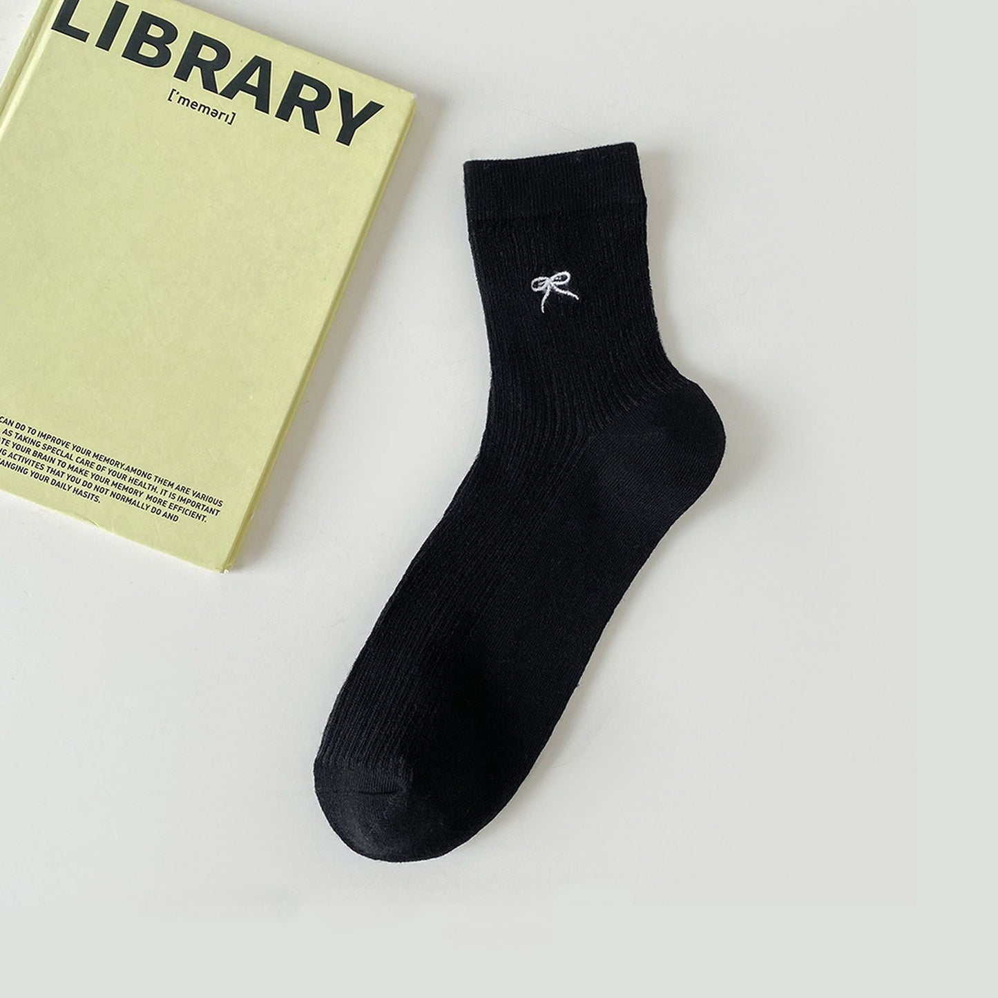 Anna-Kaci Women's Ribbed Ankle Socks with Bow Embroidery 5Pk