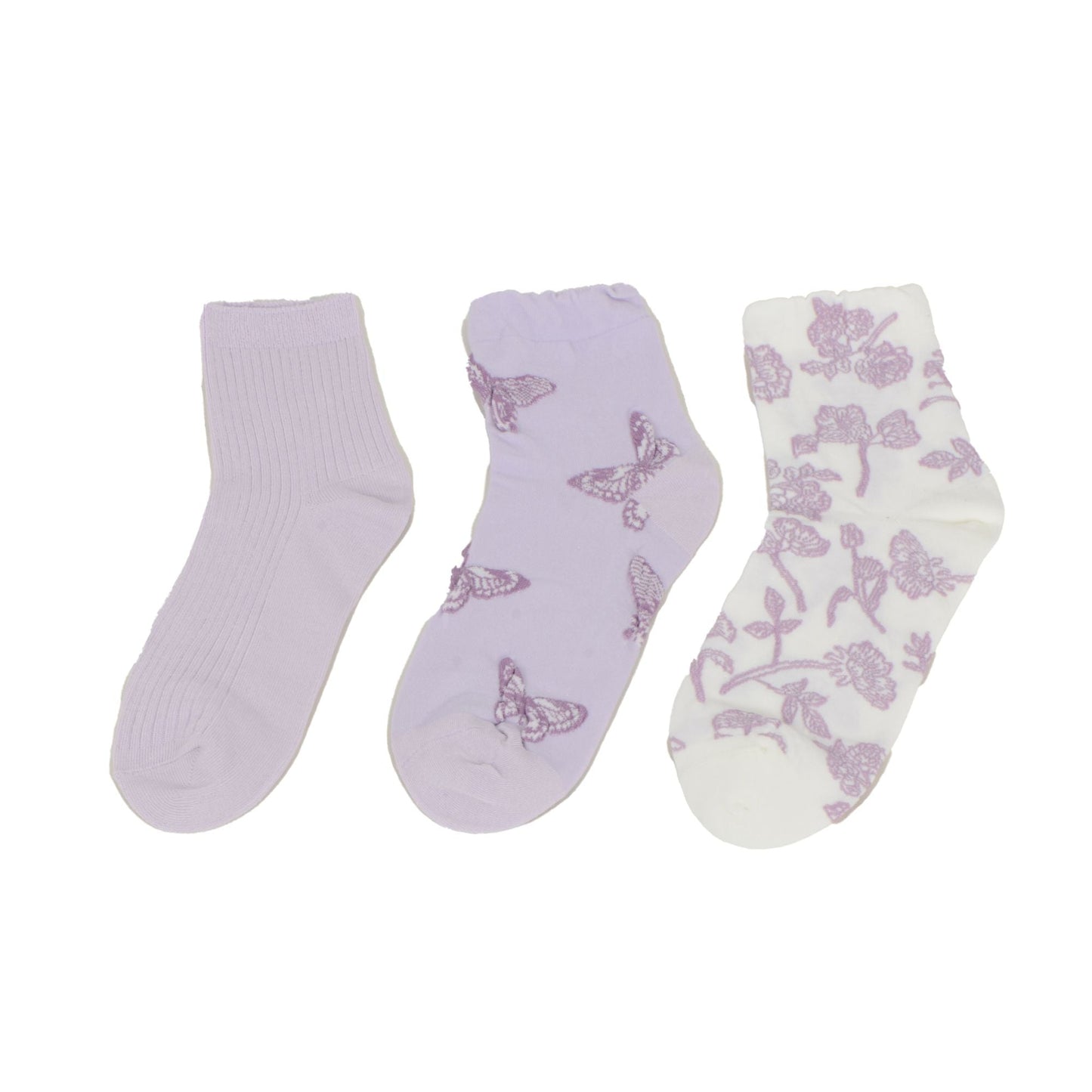 Anna-Kaci Renaissance Women 3-Pair Ankle Socks Set Assorted Patterns Featuring Colorblock, Cartoon Characters, and Butterfly Prints