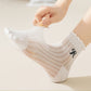 Anna-Kaci Women's 4-Pair Pack Sheer Ribbed Ankle Socks with Ruffled Trim and Embroidered Bow Detail in Multiple Color Combinations