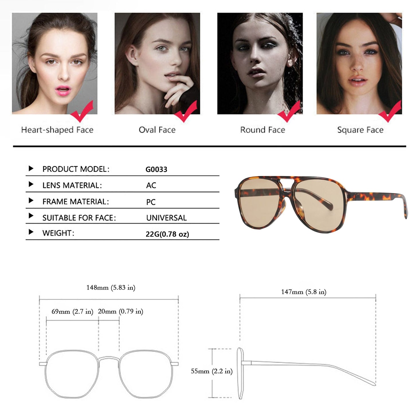 Anna-Kaci Women's Retro Aviator Sunglasses