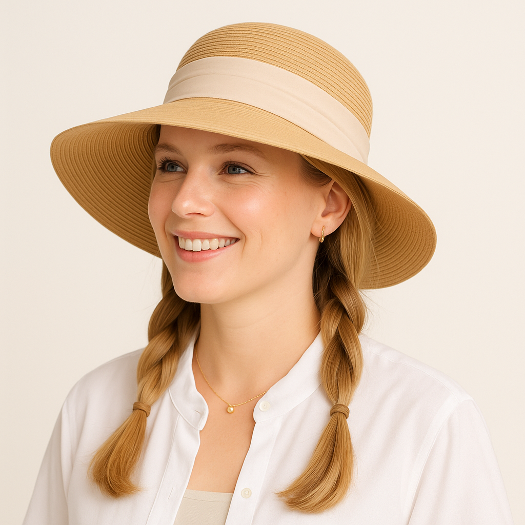 Anna-Kaci Women's Woven Floppy Sun Hat with Wide Ribbon Knot Detail and Curved Brim