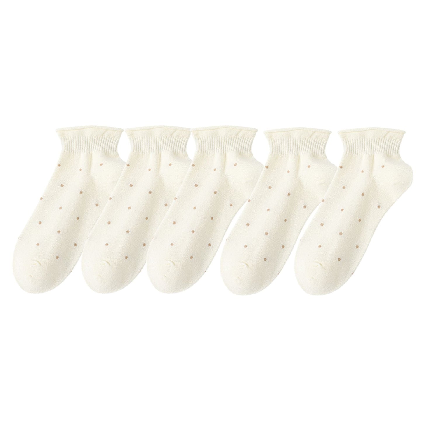 Anna-Kaci 5 Pairs Women¡¯s Ankle Socks Soft Ribbed Top with Small Polka Dot Pattern for Loafers Ballet Flats or Sneakers