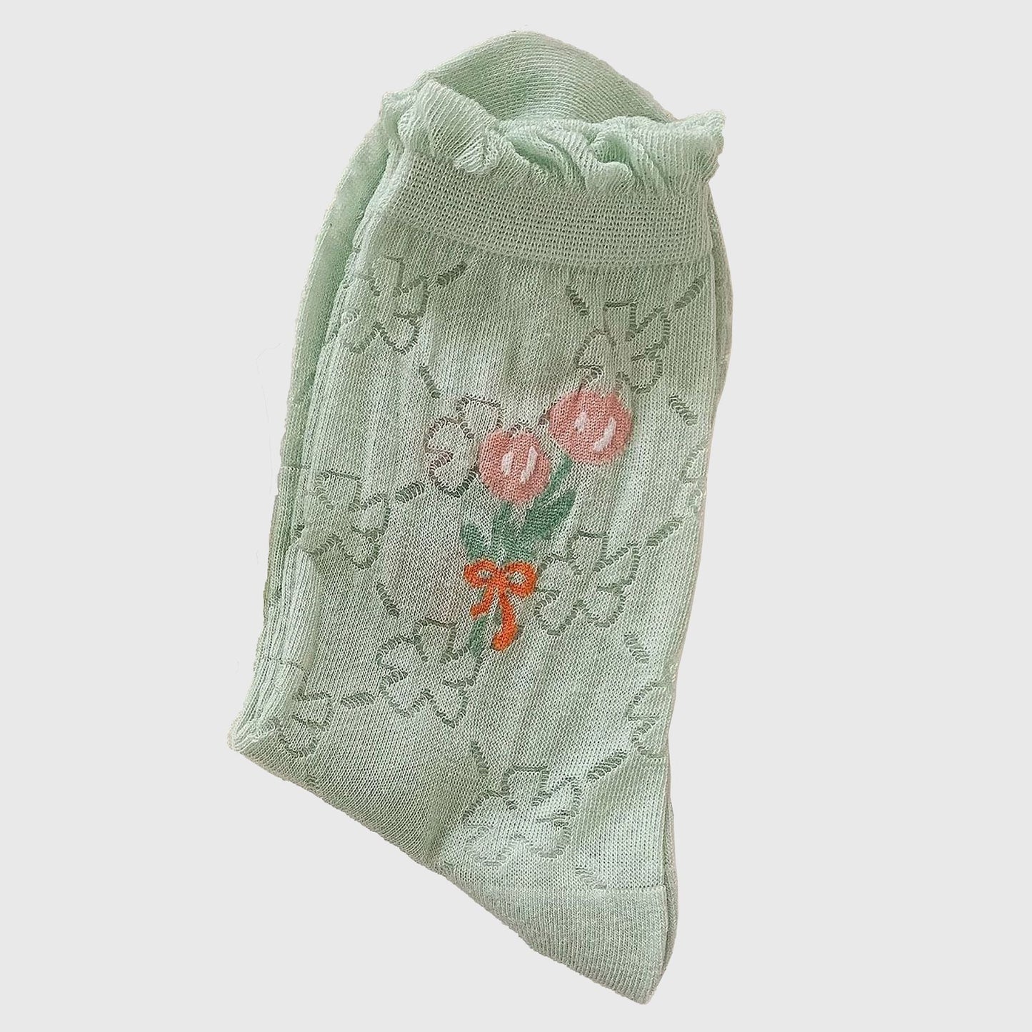 Anna-Kaci Women's Sheer Floral Embroidered Ankle Socks with Ruffle Cuff 6Pk