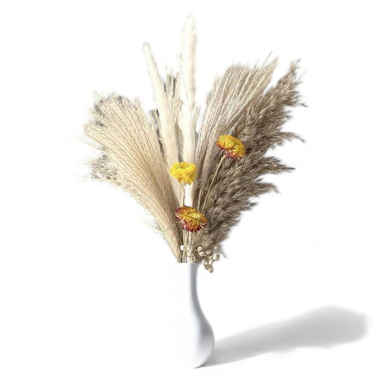 Alilang Pampas Grass Dried Floral Arrangement with Yellow Strawflower Accents, 17.5 Inches
