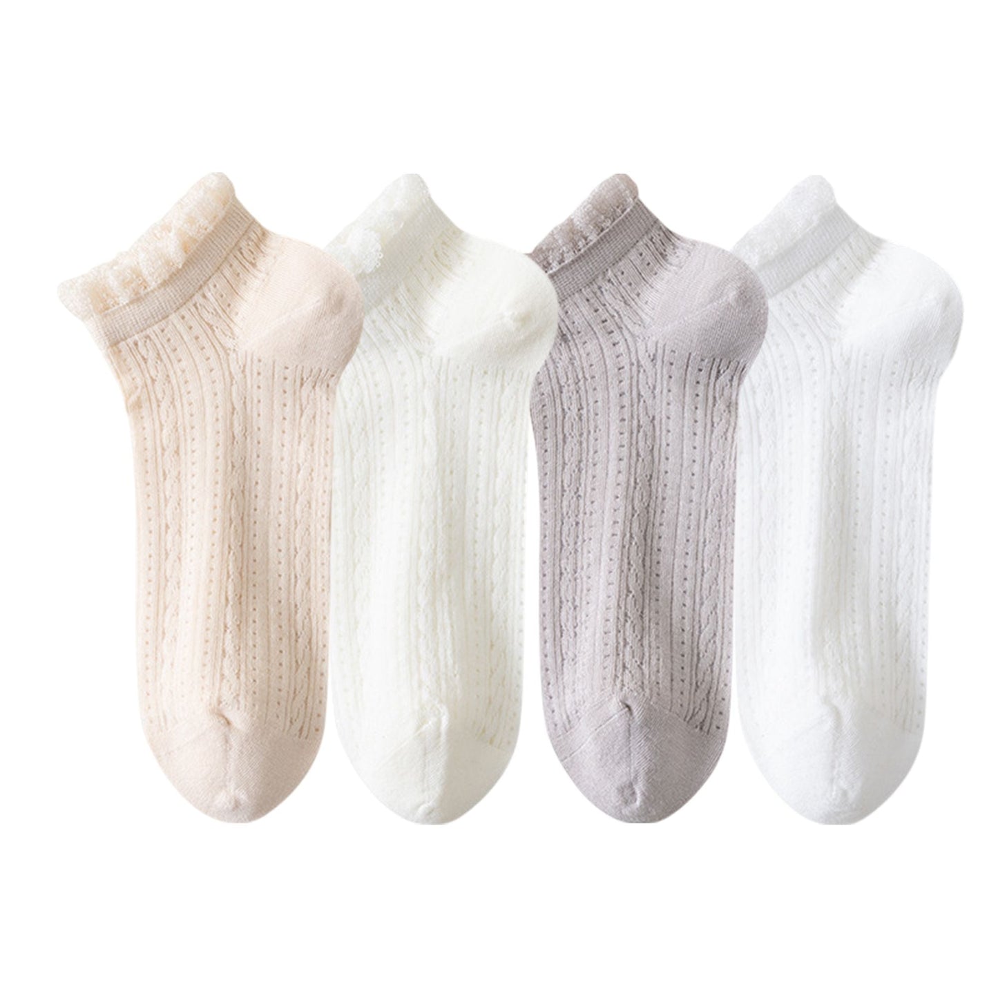 Anna-Kaci Women's 4-Pair Pack Breathable Lace Trim Ankle Socks with Open Knit Mesh Texture and Cotton Comfort
