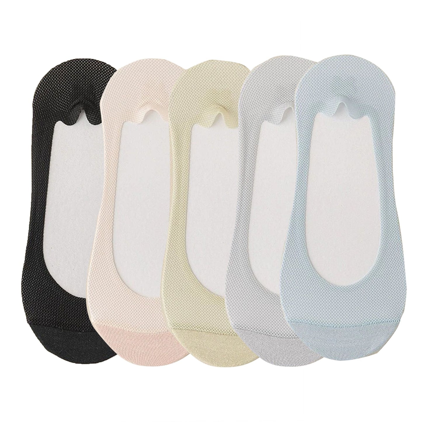 Anna-Kaci 5 Pairs Women No Show Mesh Panel Socks Low Cut Stretch Cotton Liner Non-Slip Design for Ballet Flats and Loafers