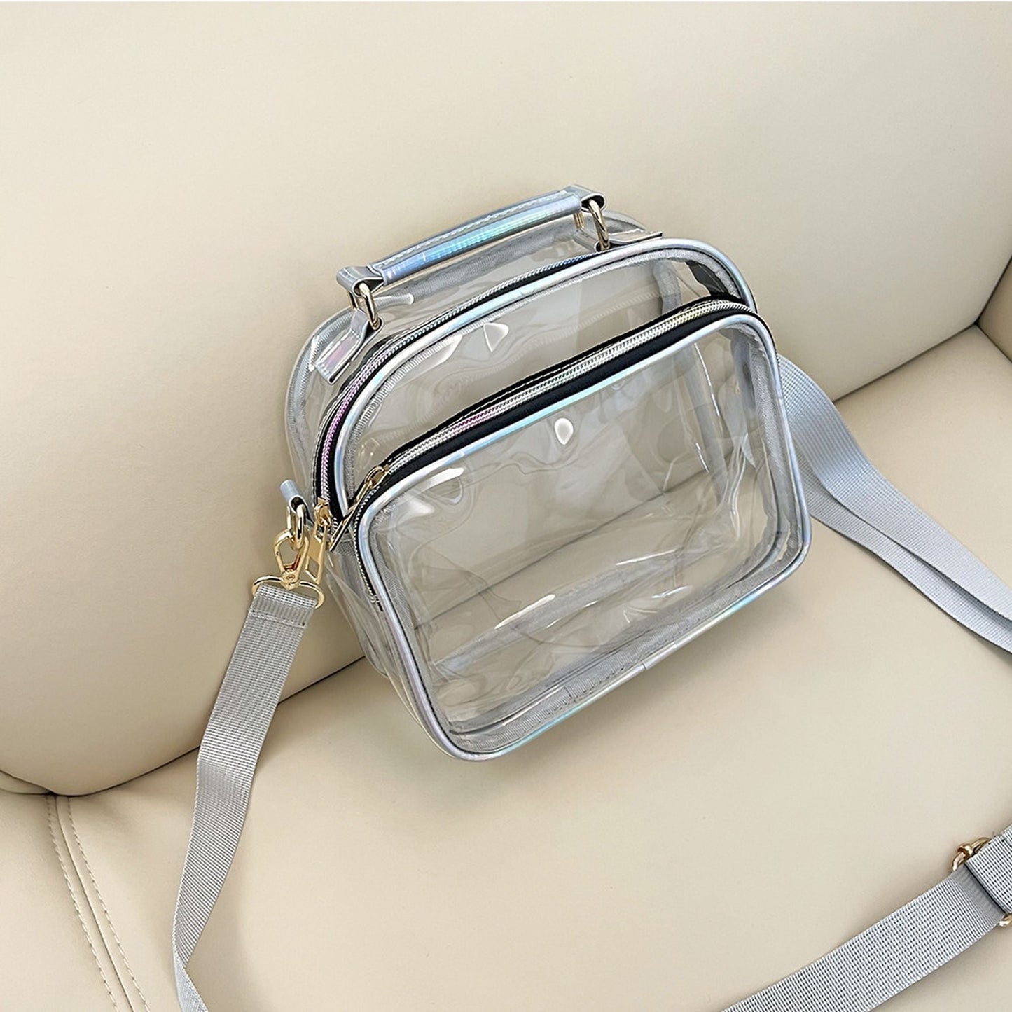 Anna-Kaci Trendy Clear Transparent Women's Shoulder Bag with Iridescent Trim