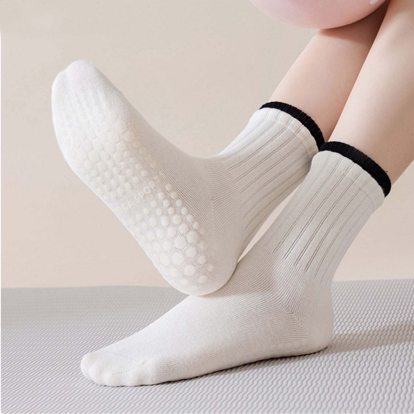 Anna-Kaci Womens Non-Slip Grip Crew Socks 3 Pair Pack Custom Color Combos Soft Ribbed Cotton with 3D Silicone Heel