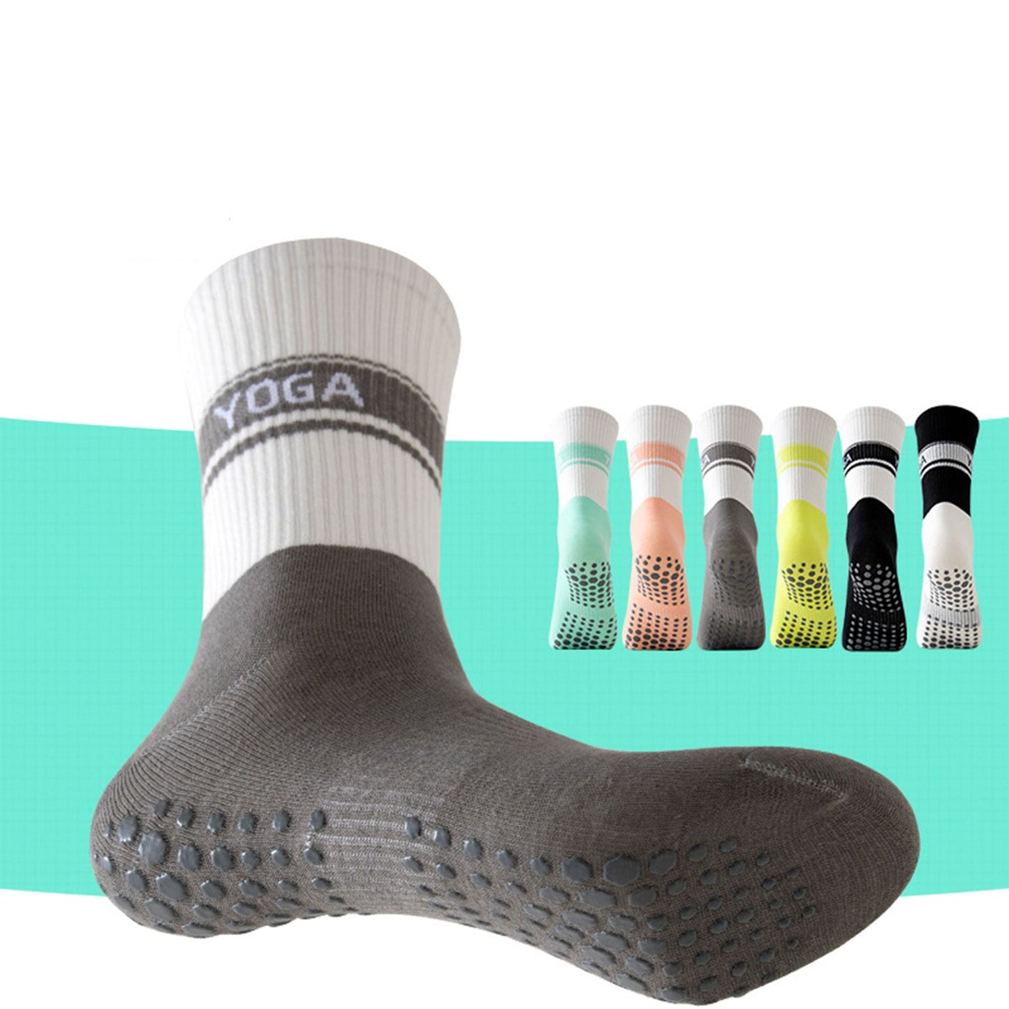 Anna-Kaci 3 Pairs Women's Non-Slip Yoga Crew Socks Soft Cotton Grip Sole Ribbed Cuff for Fitness