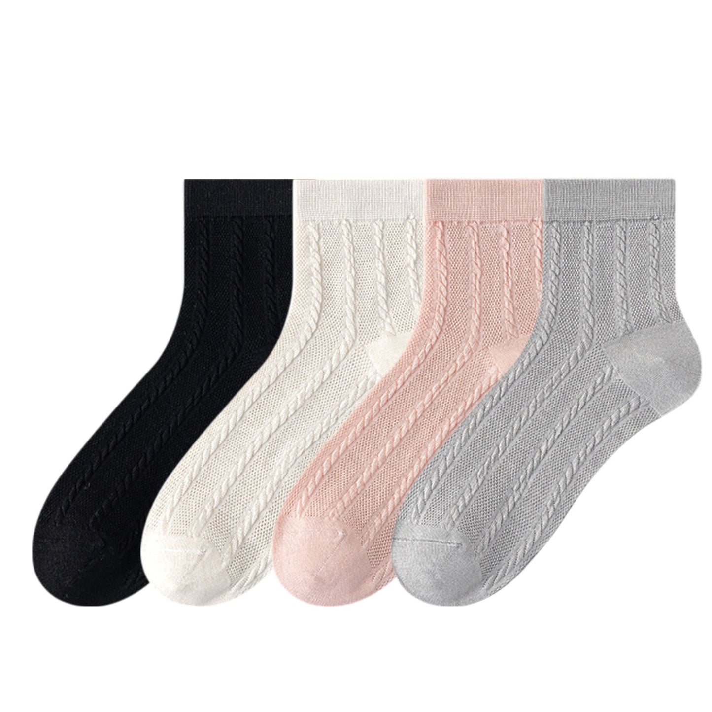Anna-Kaci Womens Lightweight Breathable Crew Socks 4-Pack Delicate Knit Pattern Soft Stretch Comfort Fit