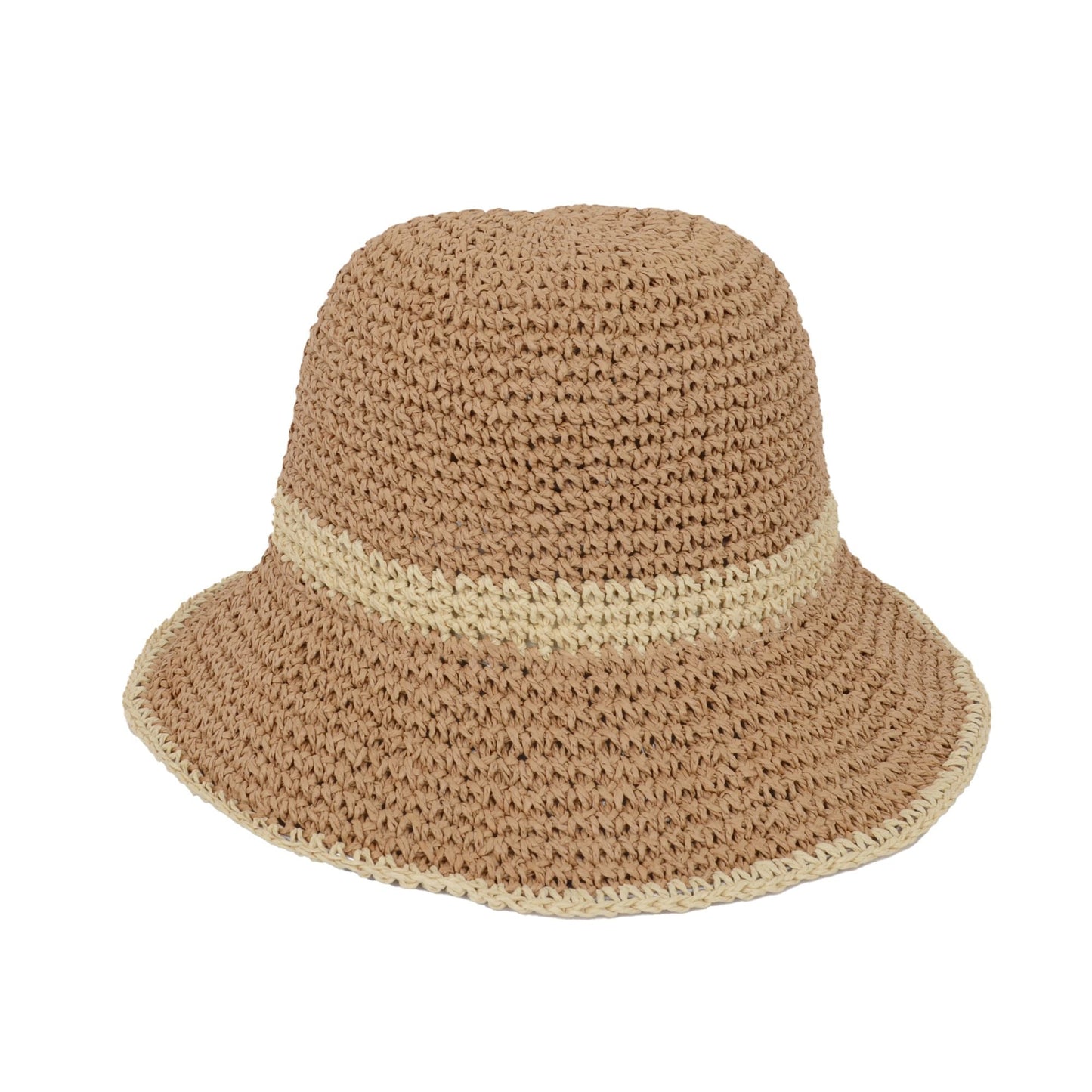 Anna-Kaci Packable Crochet Straw Bucket Hat with Two-Tone Design Lightweight Summer Sun Hat for Beach Travel Hiking Outdoor Use