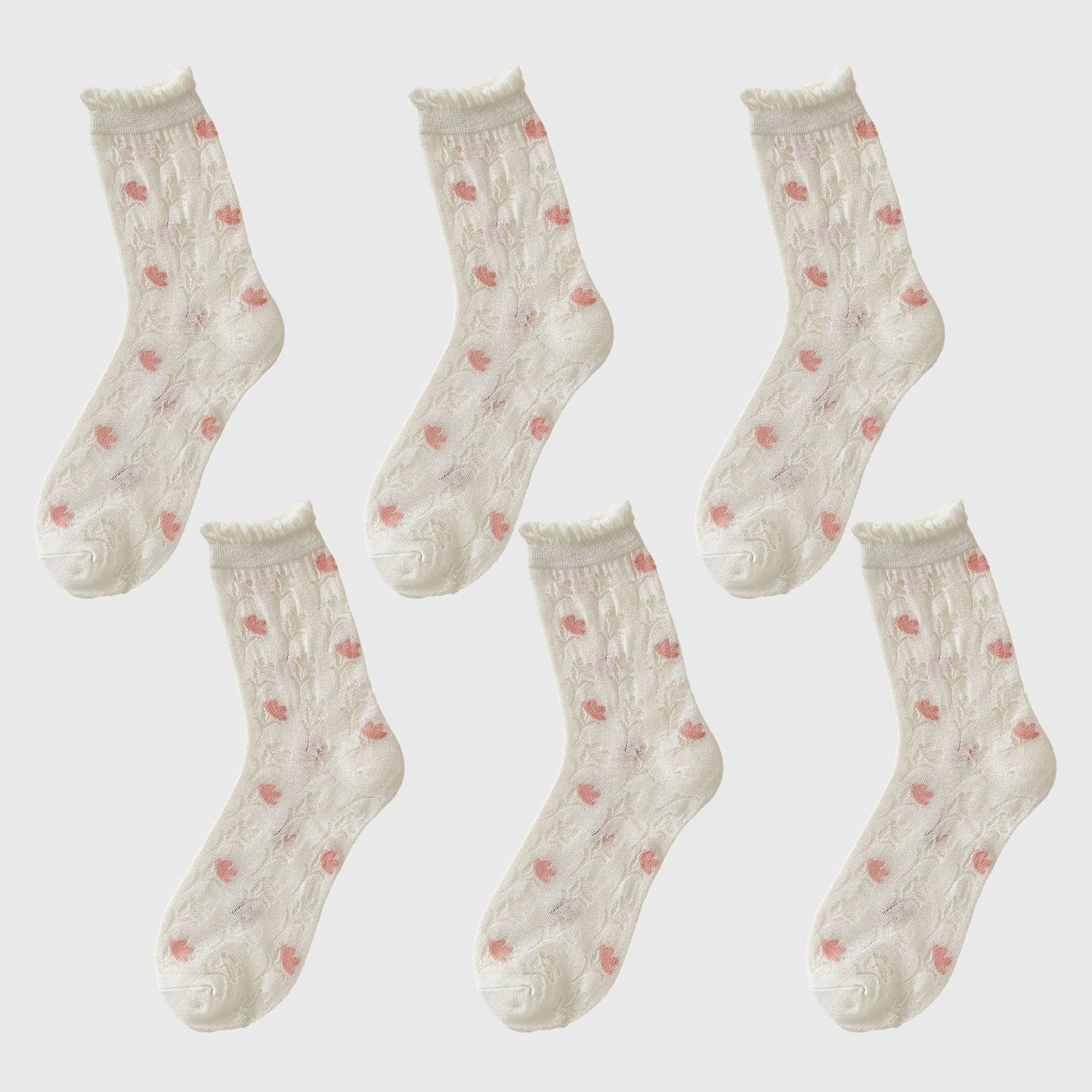 Anna-Kaci Women's Sheer Floral Embroidered Ankle Socks with Ruffle Cuff 6Pk