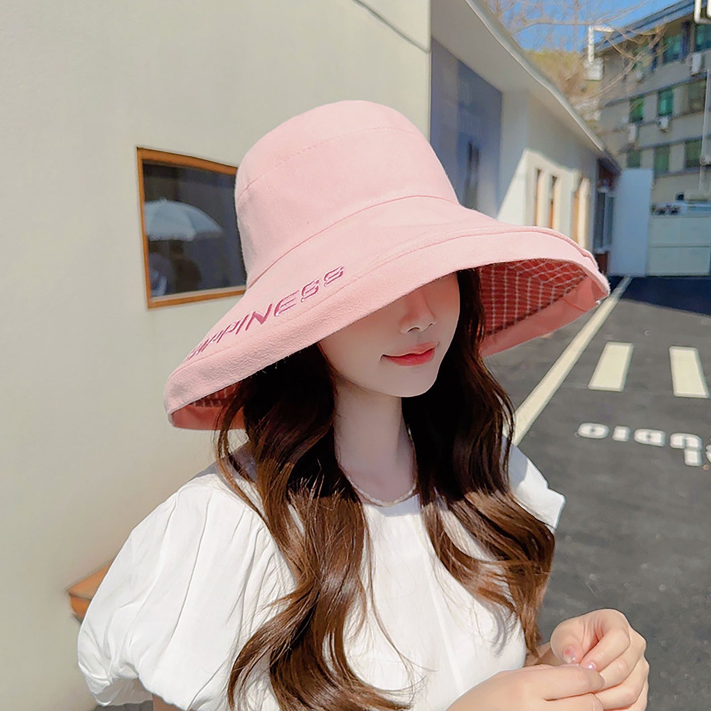 Anna-Kaci Women's HAPPINESS Embroidered Wide - Brim Bucket Hat