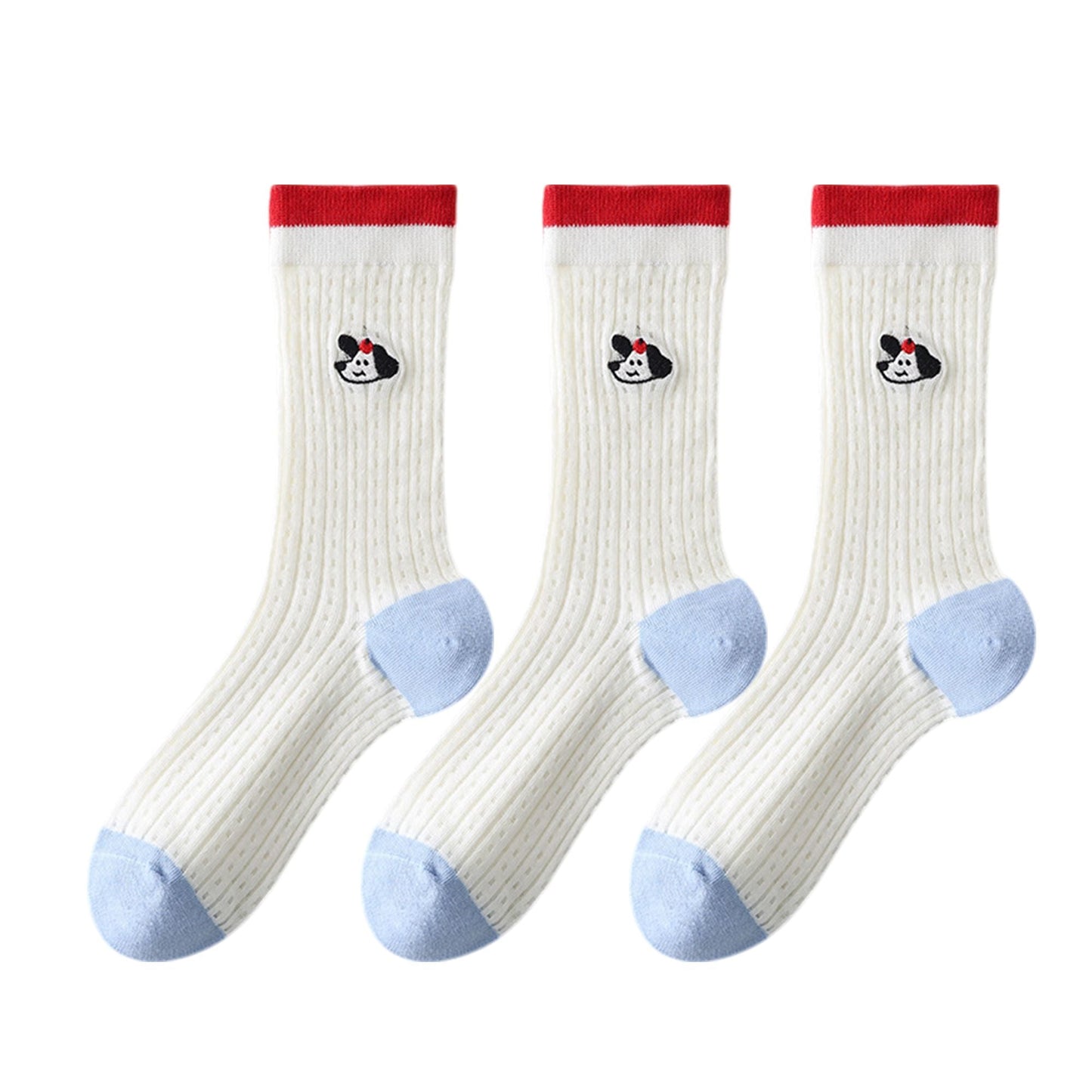 Anna-Kaci Womens Cute Cartoon Embroidered Crew Socks 3-Pair Pack Fun Patterned Cotton Knit Soft and Stretchy Casual Style