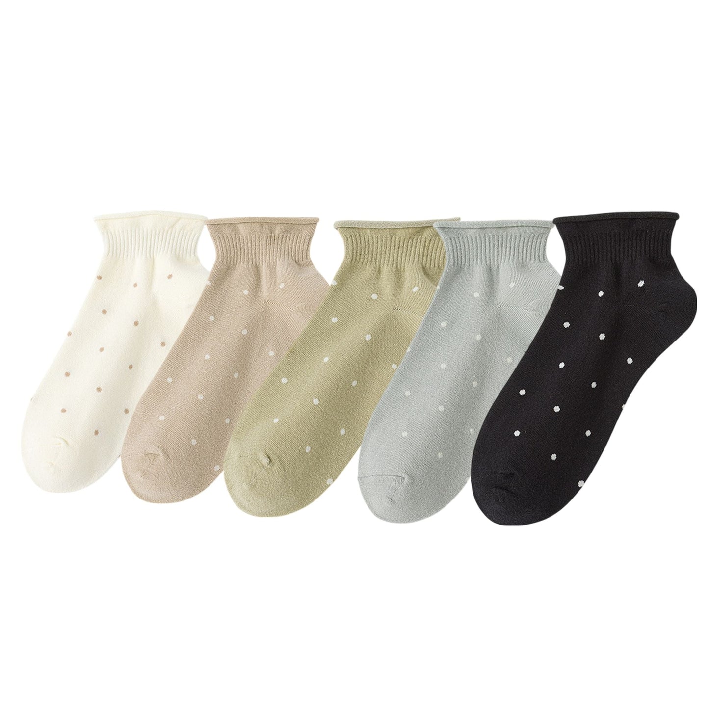 Anna-Kaci 5 Pairs Women¡¯s Ankle Socks Soft Ribbed Top with Small Polka Dot Pattern for Loafers Ballet Flats or Sneakers