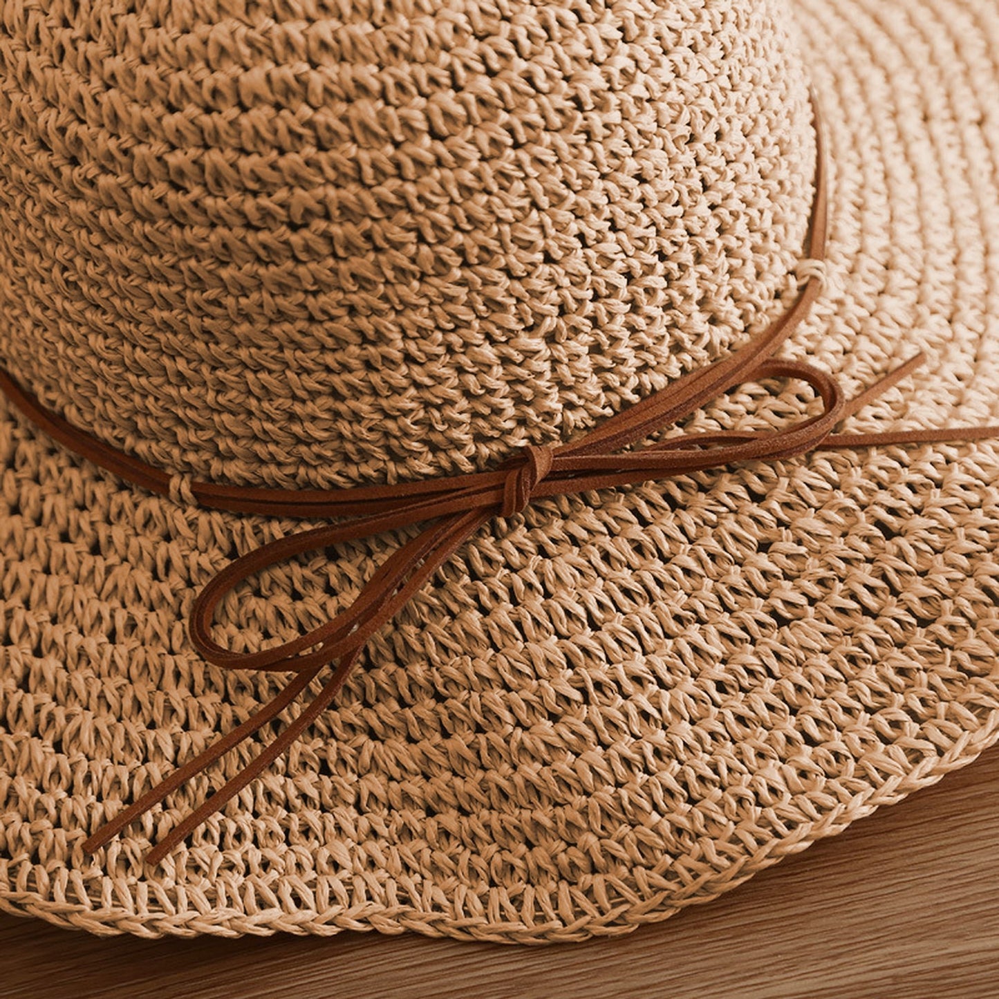 Anna-Kaci Wide - Brim Straw Sun Hat with Leather Tie