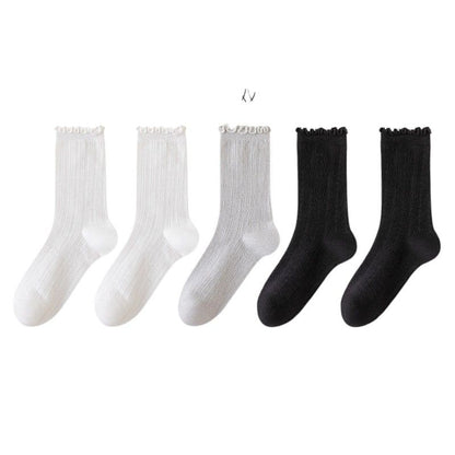 Anna-Kaci Women's Ribbed Crew Socks with Ruffle Lettuce Trim Soft Stretch Knit Comfortable Everyday 5-Pack