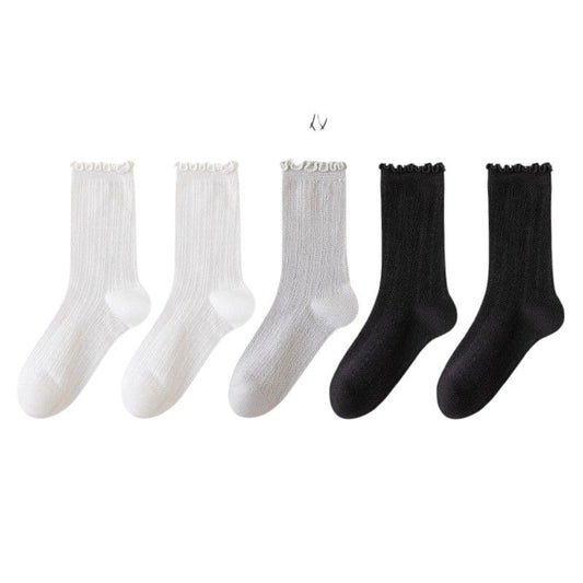 Anna-Kaci Women's Ribbed Crew Socks with Ruffle Lettuce Trim Soft Stretch Knit Comfortable Everyday 5-Pack