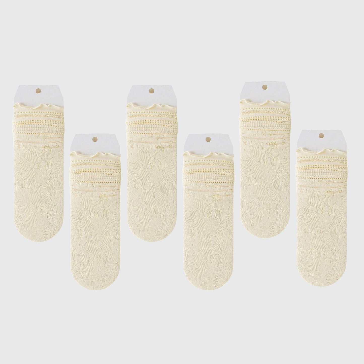 Anna-Kaci Lace Ankle Socks with Ruffle Cuff 6pk