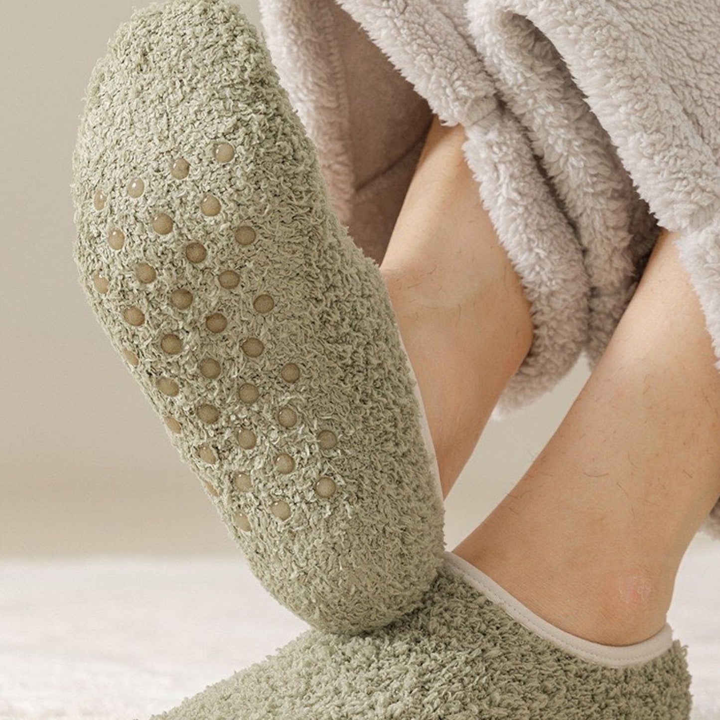 Anna-Kaci Men's 3-Pack Fuzzy Grip Socks Low Cut Non-Slip Indoor Slipper Lounge Fit