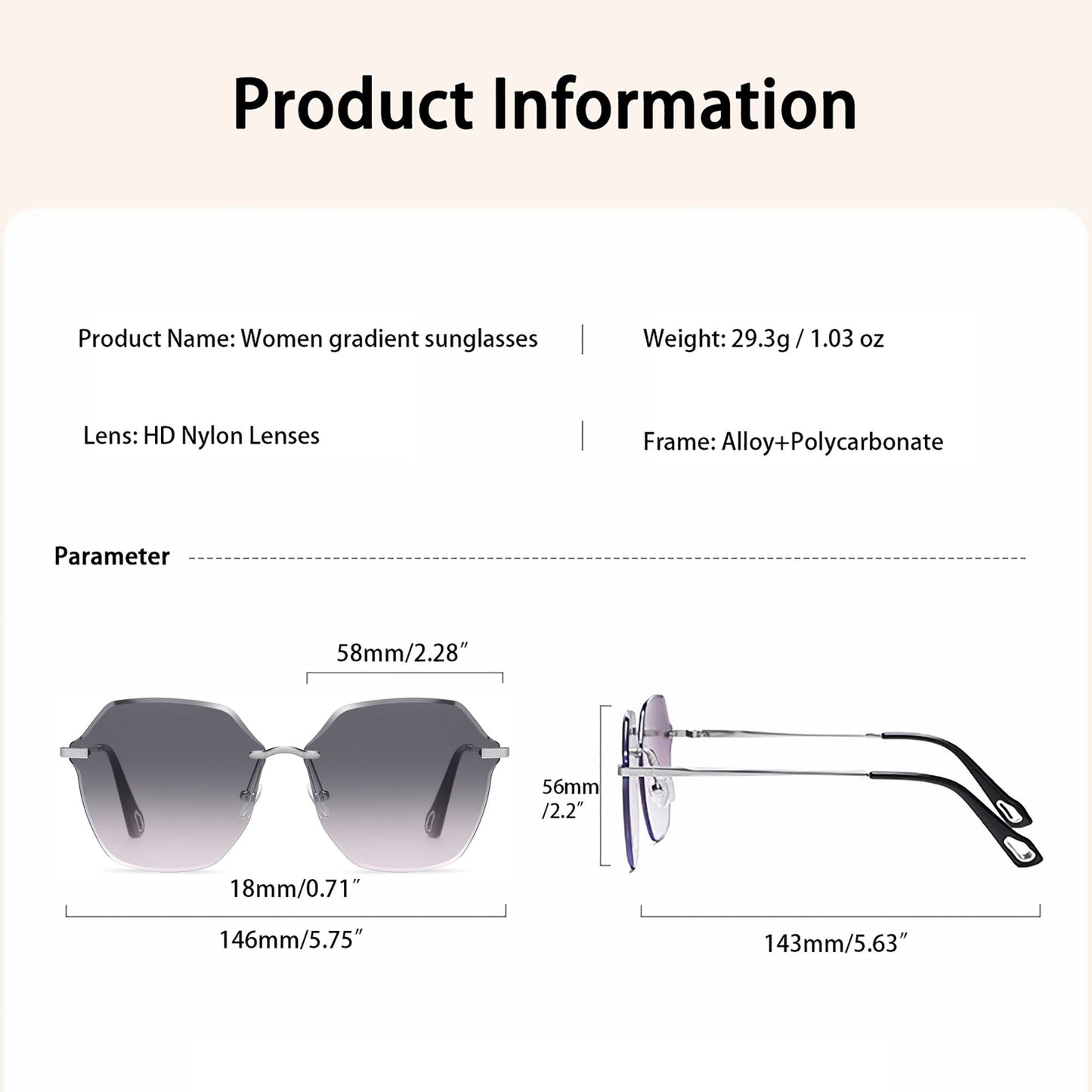Anna-Kaci Women's Stylish Hexagonal Rimless Gradient Sunglasses for Fashion Looks