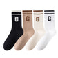 Anna-Kaci Women's 4-Pair Pack Ribbed Cotton Crew Socks with Striped Cuffs and G Letter Detail in Neutral Athletic Color Combinations
