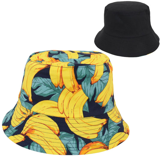 Alilang Fruit Print Bucket Hat Double-Side-Wear Reversible Fisherman Hats Summer Foldable Cap for Women- Banana