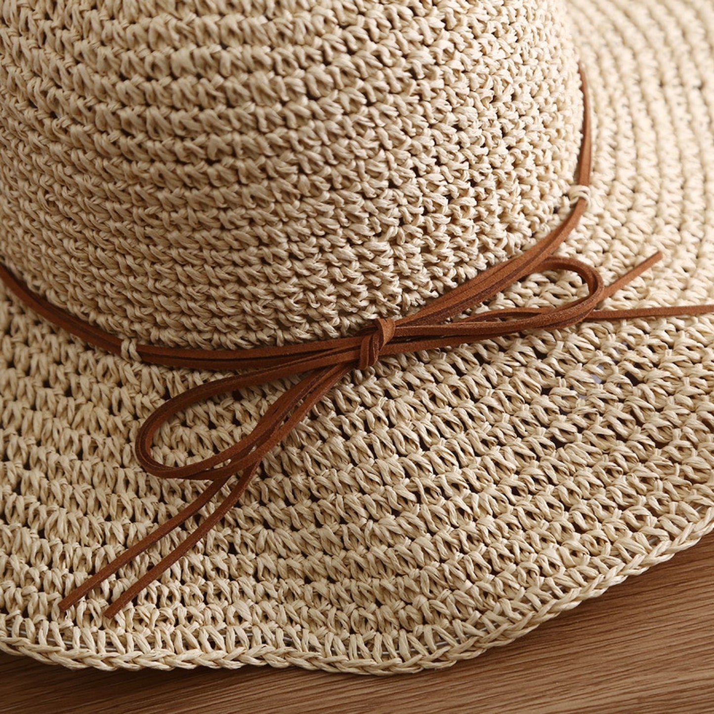Anna-Kaci Wide - Brim Straw Sun Hat with Leather Tie