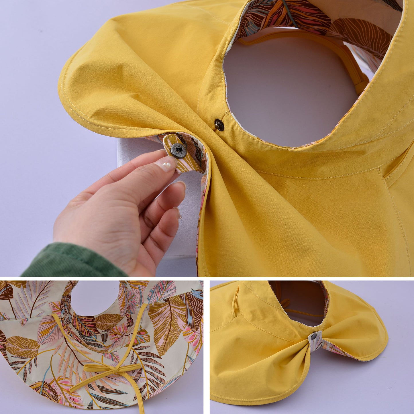 Anna-Kaci Wide Brim Sun Hat with Ponytail Hole Neck Tie Closure and Patterned Lining for UV Protection and Outdoor Style