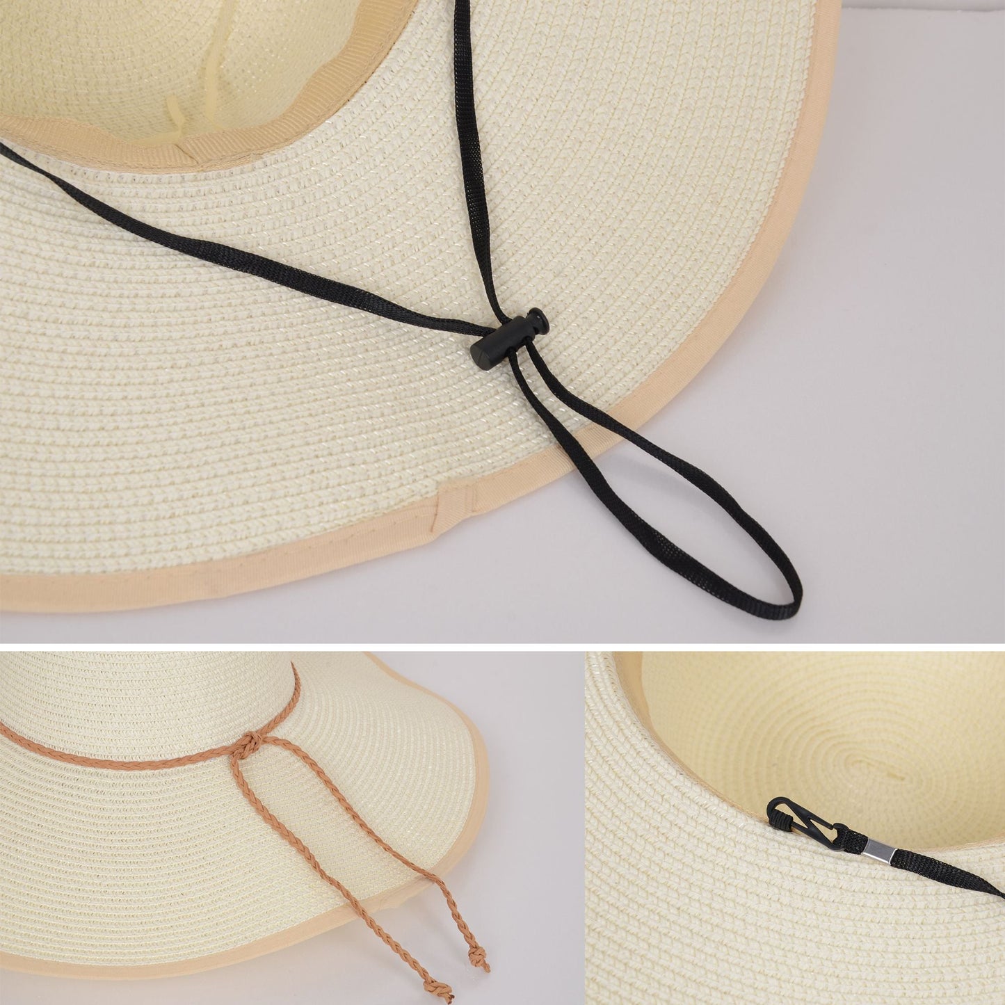Anna-Kaci Wide Brim Straw Sun Hat with Braided Cord Detail Lightweight Packable Design for Beach Outdoor Protection