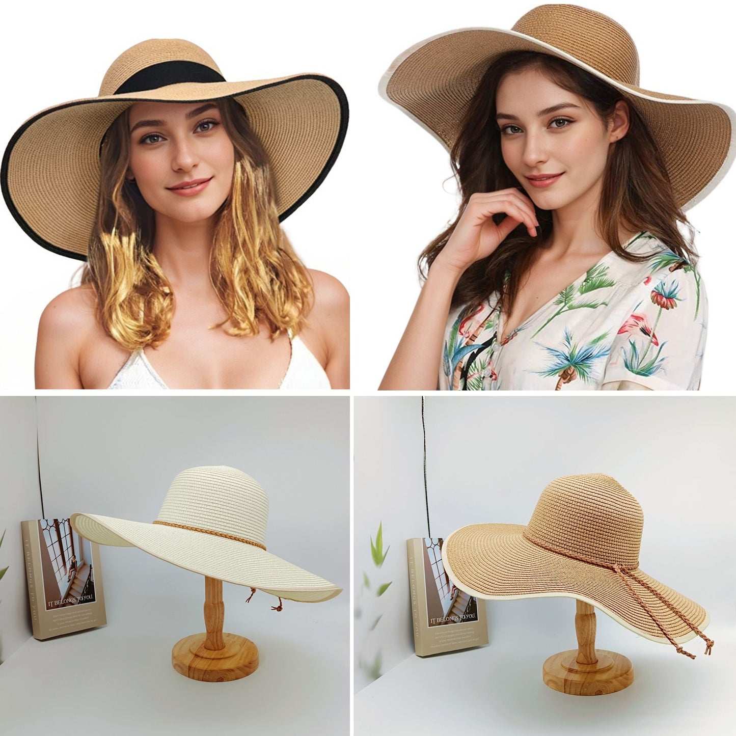 Anna-Kaci Wide Brim Straw Sun Hat with Braided Cord Detail Lightweight Packable Design for Beach Outdoor Protection