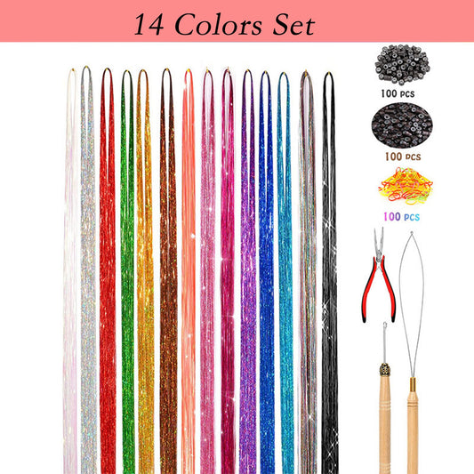Alilang Sparkly Hair Tinsel Kit with 14/16/20 Colors and Installation Tools for Stylish Hair Extensions