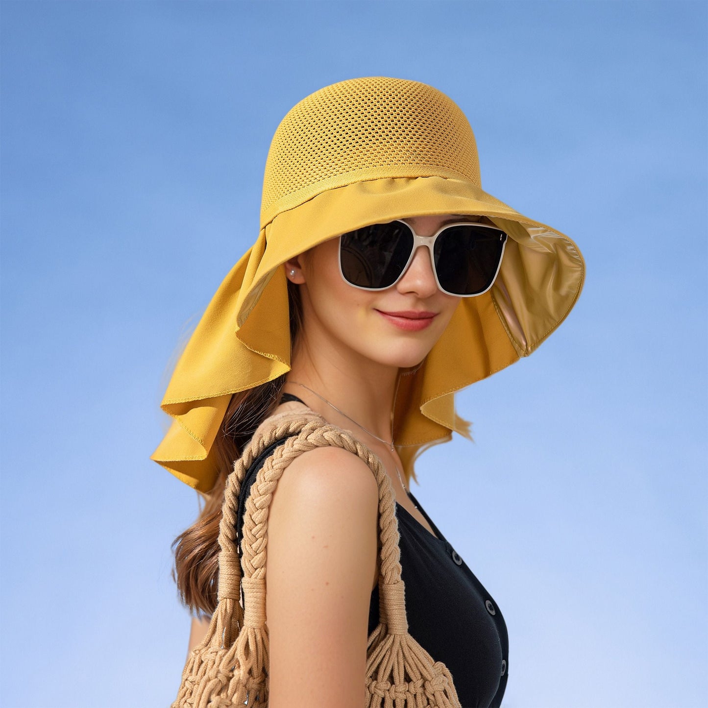 Anna-Kaci Womens Mesh Panel Wide Brim Sun Hat with Back Flap UV Protection and Tie Detail for Outdoor Activities